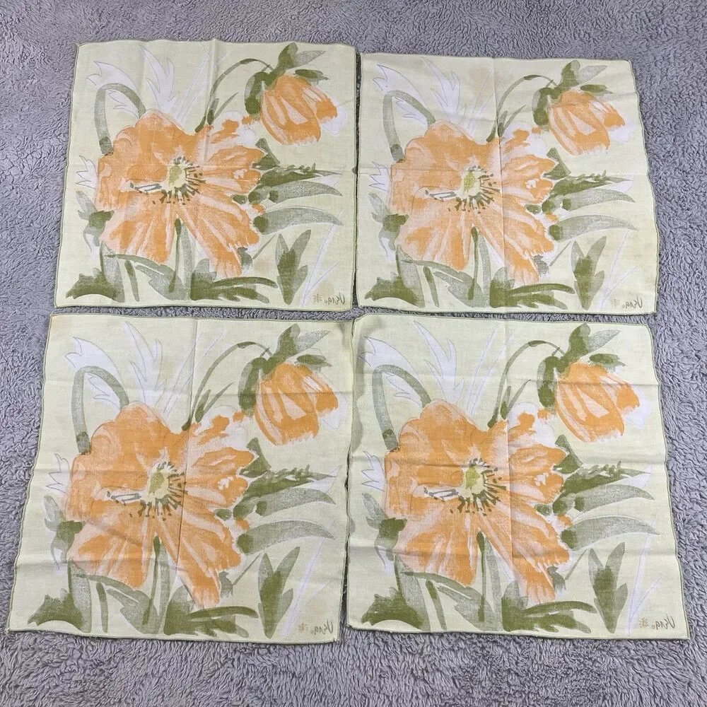 VERA Neumann Vintage MCM Orange Poppy Flower Yellow Napkins 15X15” Set of 8